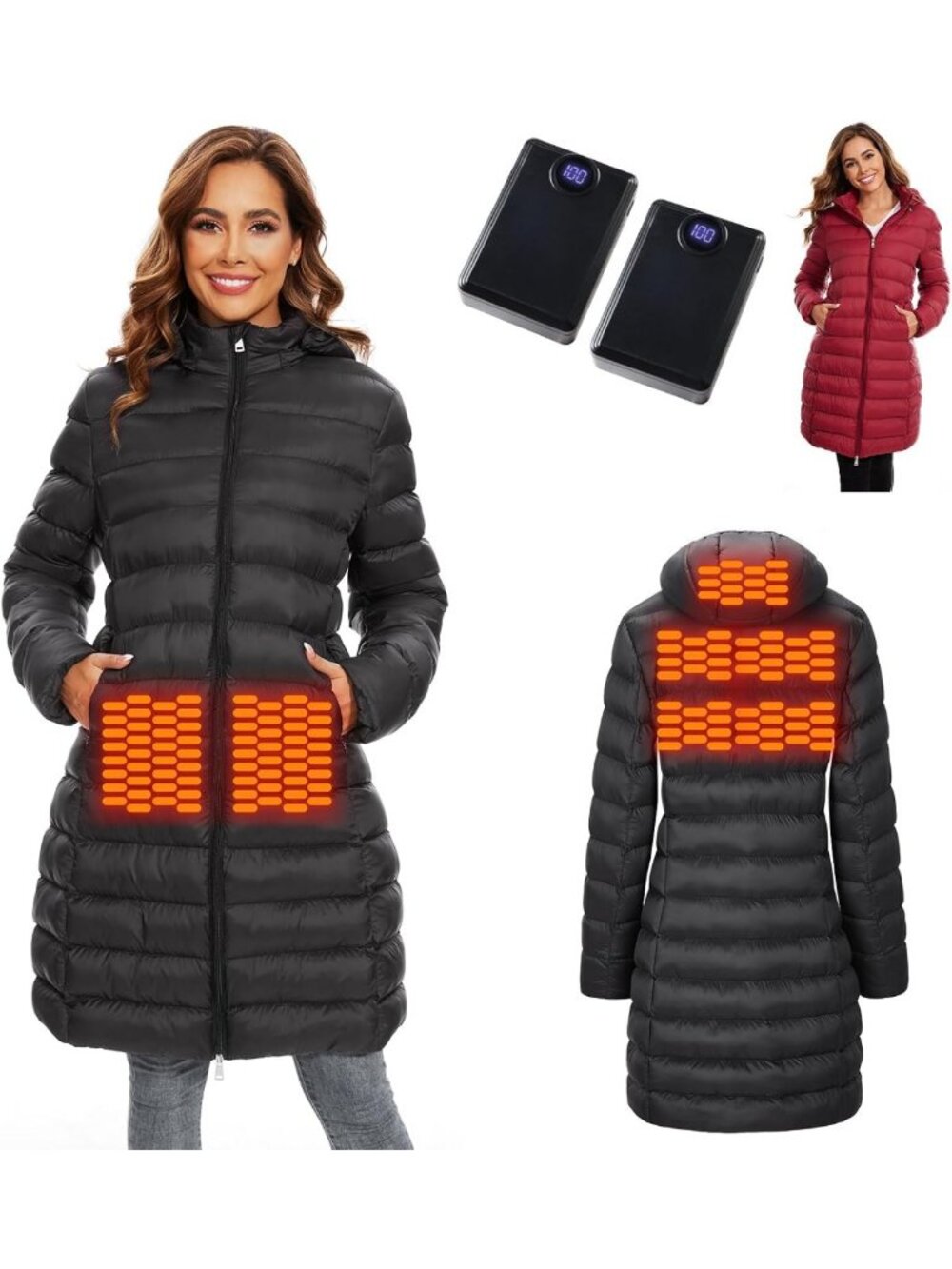 Women's Heated Jacket with 2PCS 12000mAh Battery, Hooded & Warm Winter Coat